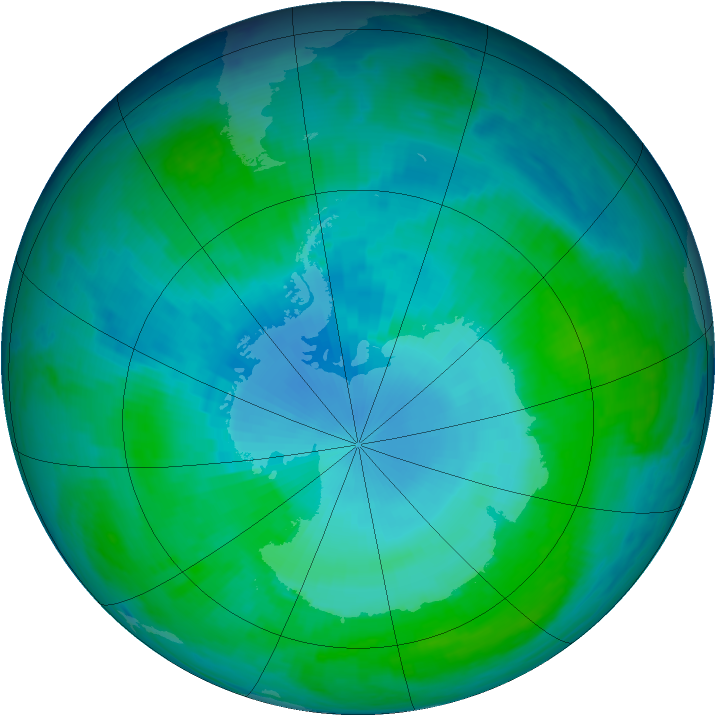 Antarctic ozone map for 19 January 1998